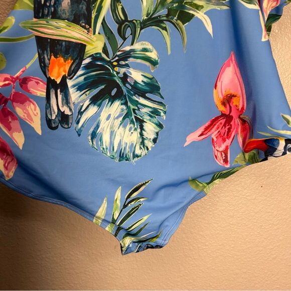 Outdoor Oasis Women's One Piece Swimsuit Size 1X Blue Tropical Toucan - Picture 8 of 14